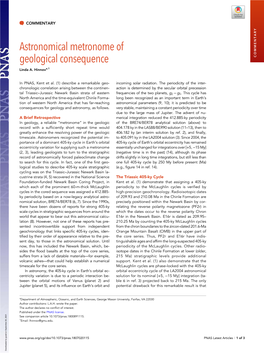 Astronomical Metronome of Geological Consequence COMMENTARY Linda A