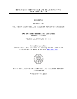 Hearing on “China's Belt and Road Initiative: Five Years Later”