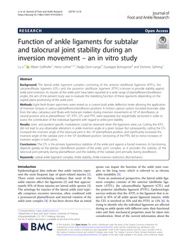 Function of Ankle Ligaments for Subtalar and Talocrural Joint Stability