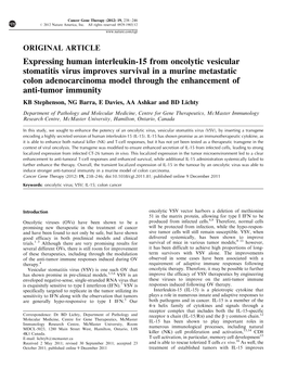 Expressing Human Interleukin-15 from Oncolytic Vesicular Stomatitis Virus