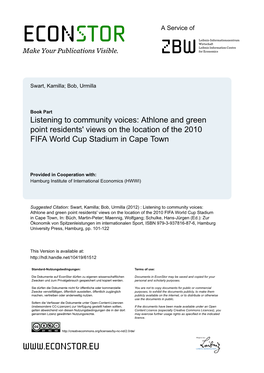 Listening to Community Voices: Athlone and Green Point Residents' Views on the Location of the 2010 FIFA World Cup Stadium in Cape Town