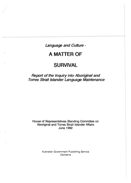 Report of the Inquiry Into Aboriginal and Torres Strait Islander Language Maintenance