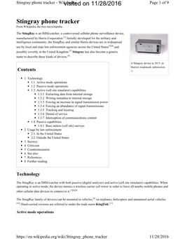 Stingray Phone Tracker - Wikipediavisited on 11/28/2016 Page 1 of 9