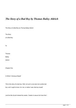 The Story of a Bad Boy by Thomas Bailey Aldrich