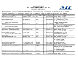 2019 WARMING CENTER SITE LIST MISSOURI and ILLINOIS Warming Centers Agree to Open Their Doors for Indivi