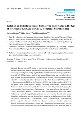 Isolation and Identification of Cellulolytic Bacteria from the Gut of Holotrichia Parallela Larvae (Coleoptera: Scarabaeidae)