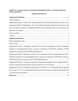 SARS-Cov-2 Seroprevalence in Chattogram, Bangladesh Before a National Lockdown, March-April 2021 Supplemental Material