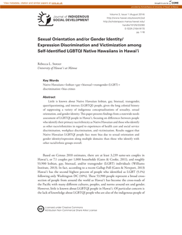 Sexual Orientation And/Or Gender Identity/ Expression Discrimination and Victimization Among Self-Identified LGBTQI Native Hawaiians in Hawai‘I