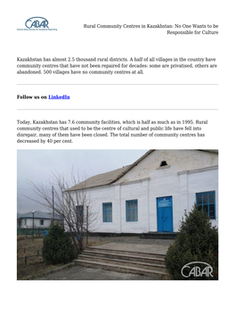 Rural Community Centres in Kazakhstan: No One Wants to Be Responsible for Culture