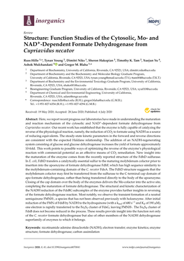 And NAD+-Dependent Formate Dehydrogenase from Cupriavidus Necator