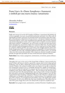 Franz Liszt E La «Dante Symphony»: Frammenti E Simboli Per Una Nuova Musica «Umanitaria»