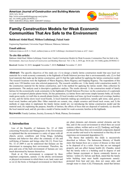 Family Construction Models for Weak Economic Communities That Are Safe to the Environment