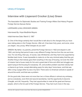 Interview with Lispenard Crocker (Lisa) Green