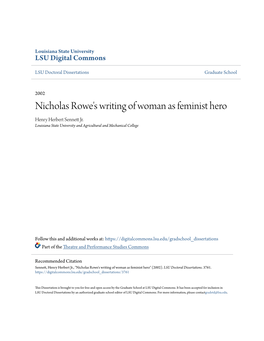 Nicholas Rowe's Writing of Woman As Feminist Hero Henry Herbert Sennett Rj
