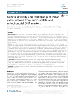 Genetic Diversity and Relationship of Indian Cattle Inferred From