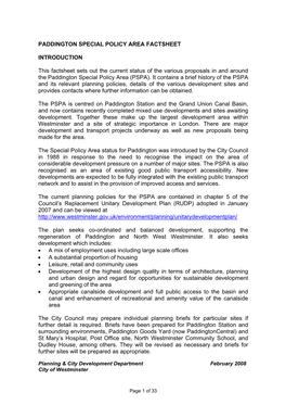 Paddington Special Policy Area Factsheet