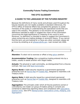 The Cftc Glossary