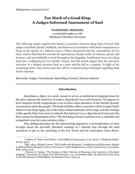 A Judges-Informed Assessment of Saul