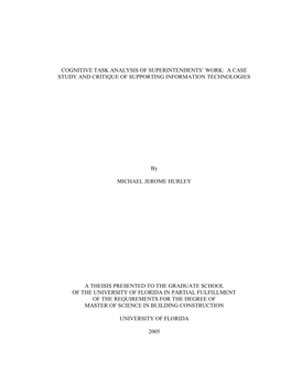 Cognitive Task Analysis of Superintendents' Work: a Case