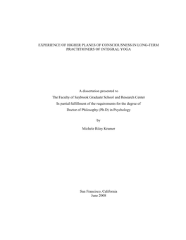 Experience of Higher Planes of Consciousness in Long-Term Practitioners of Integral Yoga