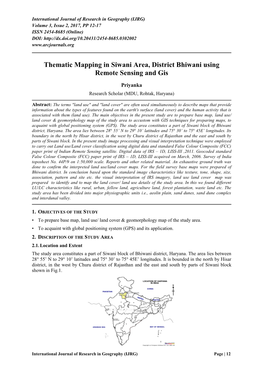 Thematic Mapping in Siwani Area, District Bhiwani Using Remote Sensing and Gis