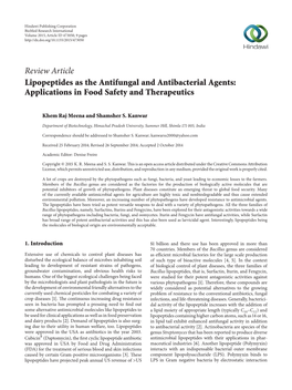 Review Article Lipopeptides As the Antifungal and Antibacterial Agents: Applications in Food Safety and Therapeutics