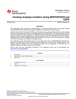 Creating Autoplay Installers Using MSP430F5529 and CDFS Timothy Logan