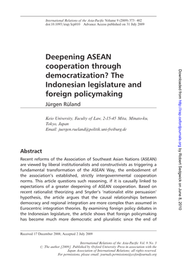 Deepening ASEAN Cooperation Through Democratization? The