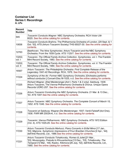 Container List Series I: Recordings A