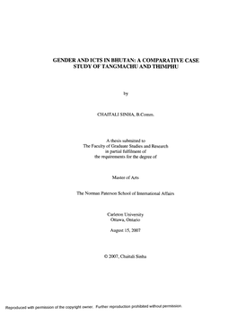 Gender and Icts in Bhutan: a Comparative Case Study of Tangmachu and Thimphu