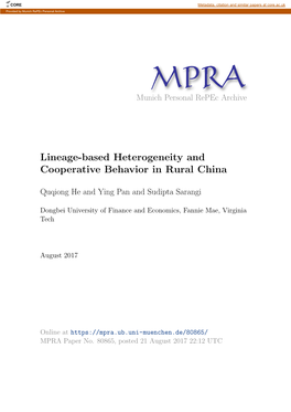 Lineage-Based Heterogeneity and Cooperative Behavior in Rural China