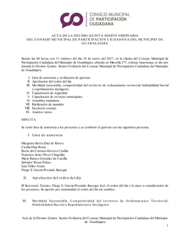 I. Lista De Asistencia II. Aprobación Del Orden Del