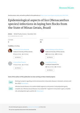 Epidemiological Aspects of Lice (Menacanthus Species) Infections in Laying Hen Flocks from the State of Minas Gerais, Brazil