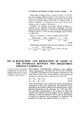 Sec. 16. Reflection and Refraction of Light at the Interface Between Two Dielectrics