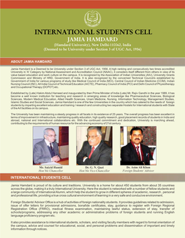 INTERNATIONAL STUDENTS CELL JAMIA HAMDARD (Hamdard University), New Delhi-110062, India (Deemed to Be University Under Section 3 of UGC Act, 1956)
