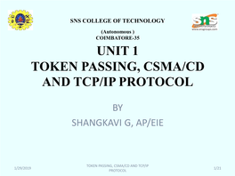 Unit 1 Token Passing, Csma/Cd and Tcp/Ip Protocol