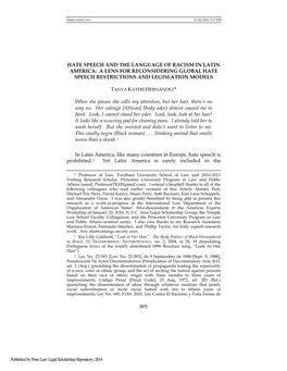 Hate Speech and the Language of Racism in Latin America: a Lens for Reconsidering Global Hate Speech Restrictions and Legislation Models