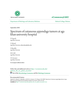 Spectrum of Cutaneous Appendage Tumors at Aga Khan University Hospital N Yaqoob Aga Khan University