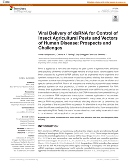 Viral Delivery of Dsrna for Control of Insect Agricultural Pests and Vectors of Human Disease: Prospects and Challenges