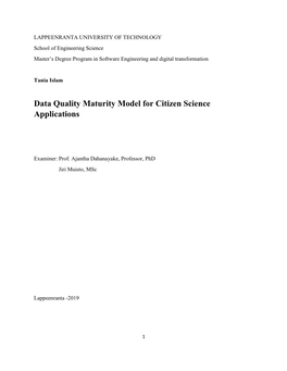 Data Quality Maturity Model for Citizen Science Applications