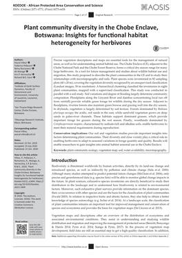 Plant Community Diversity in the Chobe Enclave, Botswana: Insights for Functional Habitat Heterogeneity for Herbivores