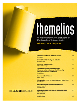 An International Journal for Students of Theological and Religious Studies Volume 37 Issue 2 July 2012