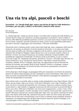 Settimanale Di Migros Ticino Una Via Tra Alpi, Pascoli E Boschi