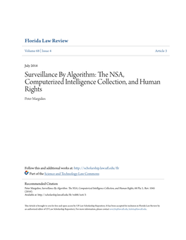 Surveillance by Algorithm: the NSA, Computerized Intelligence Collection, and Human Rights, 68 Fla