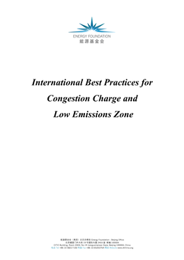 International Best Practices for Congestion Charge and Low Emissions Zone