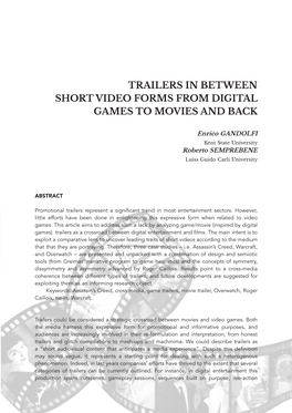 Trailers in Between Short Video Forms from Digital Games to Movies and Back