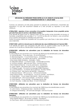 Décisions Du Président Prises Entre Le 21/01/2020 Et Le 05/06/2020 Conseil Communautaire Du 11 Juillet 2020