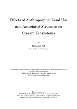 Effects of Anthropogenic Land Use and Associated Stressors On