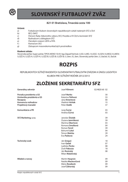 Slovenský Futbalový Zväz Rozpis