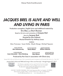 Jacques Brel Is Alive and Well and Living in Paris